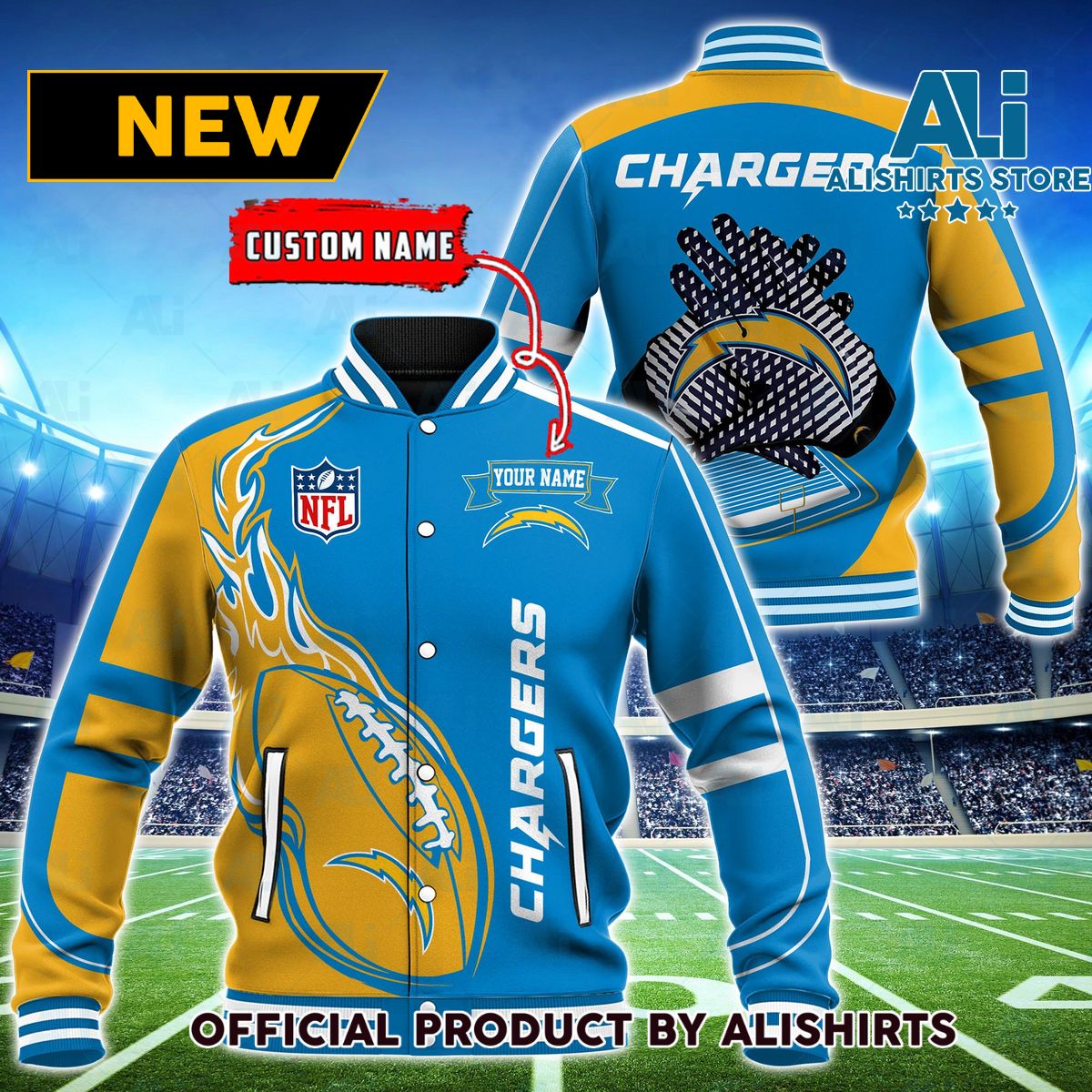 NFL Los Angeles Chargers Hot Football Custom Name Varsity Jacket