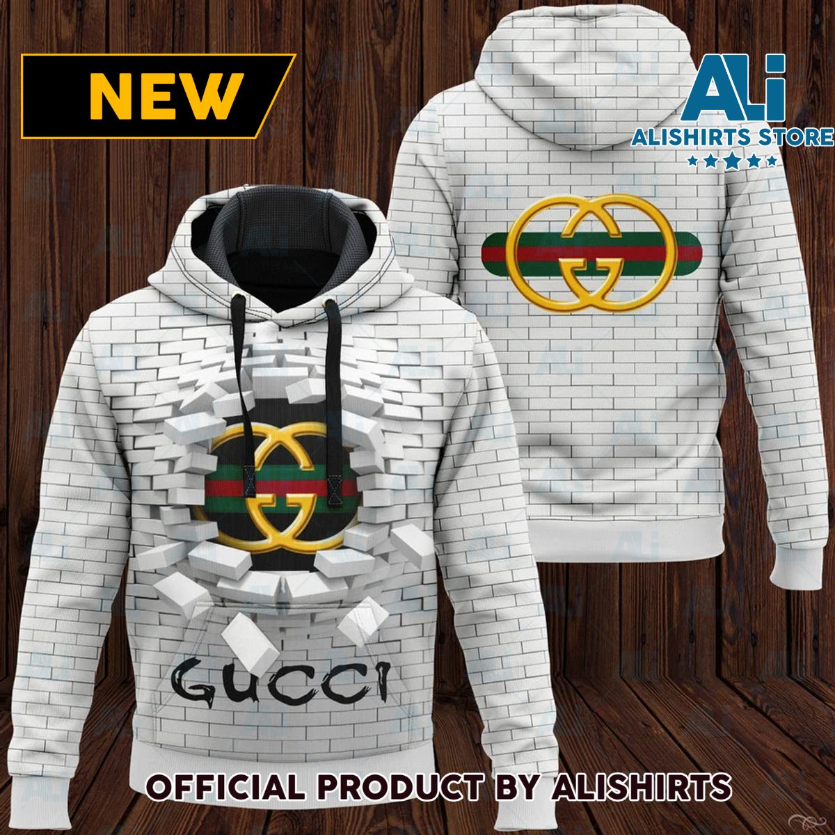 Gucci GG White Brick Wall Hoodie Luxury Brand Outfits