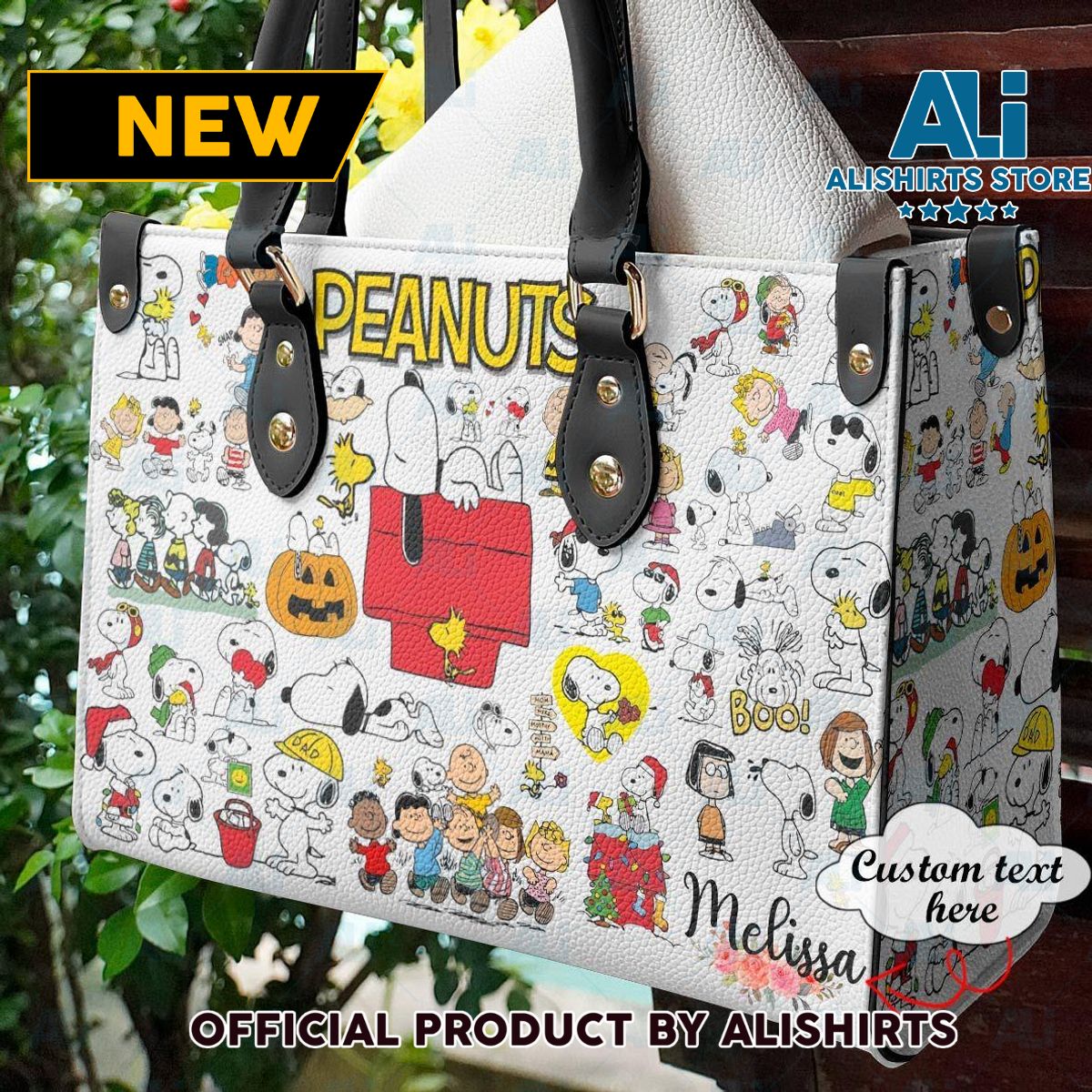 Personalized Snoopy Peanuts The Gang’s All Here Personalized Leather HandBags Women Tote Bag