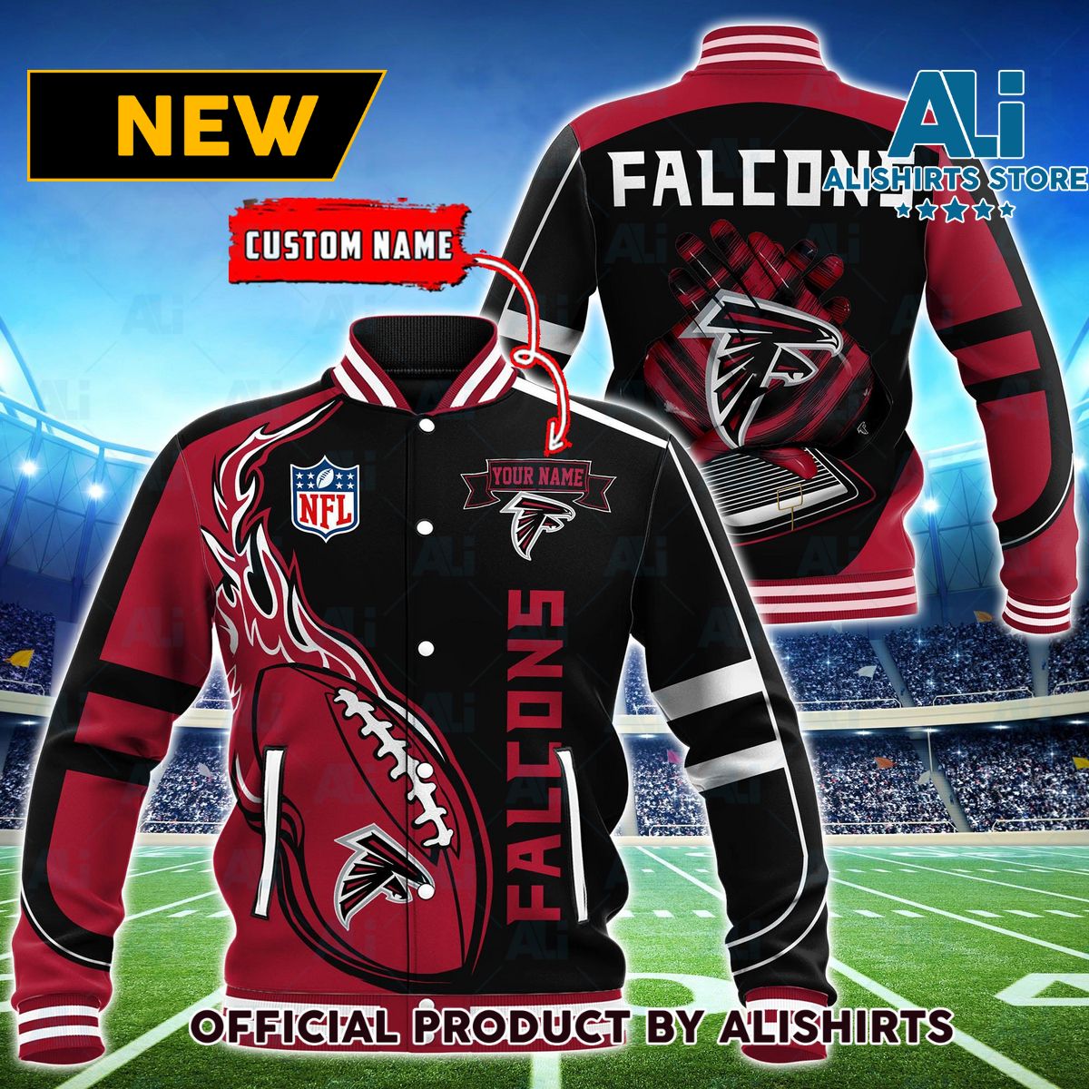 NFL Atlanta Falcons Hot Football Custom Name Varsity Jacket