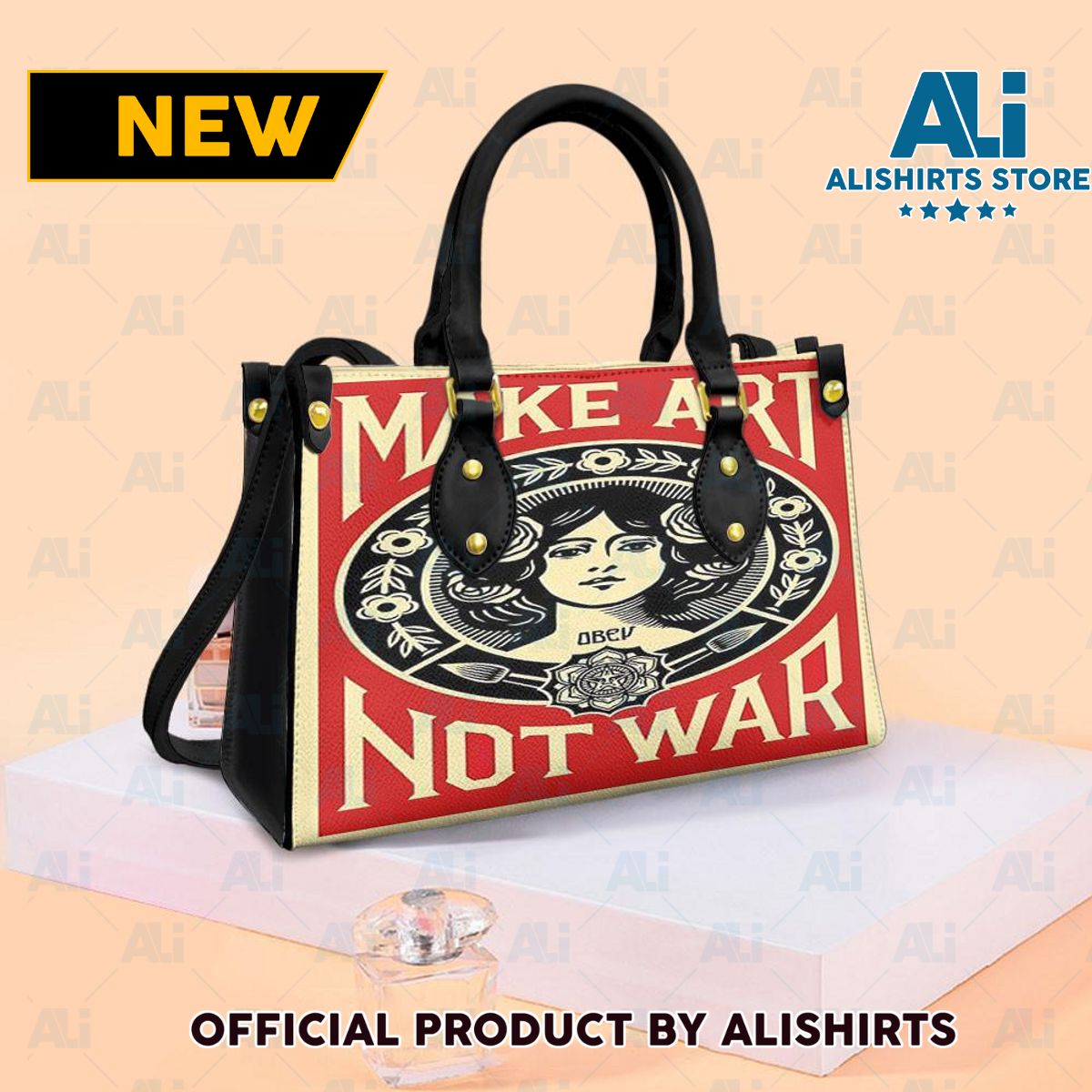 Make Art Not War Personalized Leather HandBags Women Tote Bag