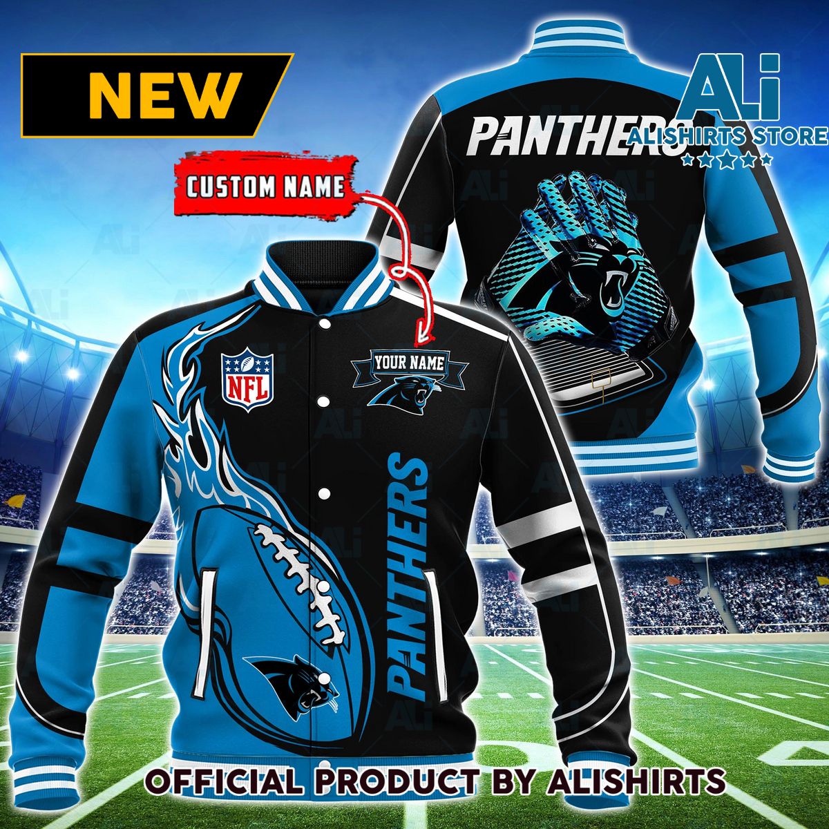 NFL Carolina Panthers Hot Football Custom Name Varsity Jacket