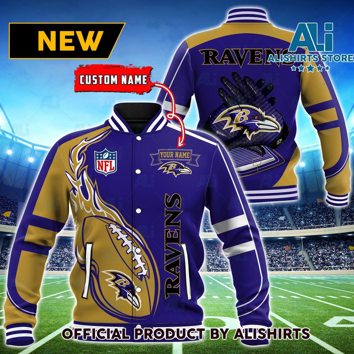 NFL Baltimore Ravens Hot Football Custom Name Varsity Jacket