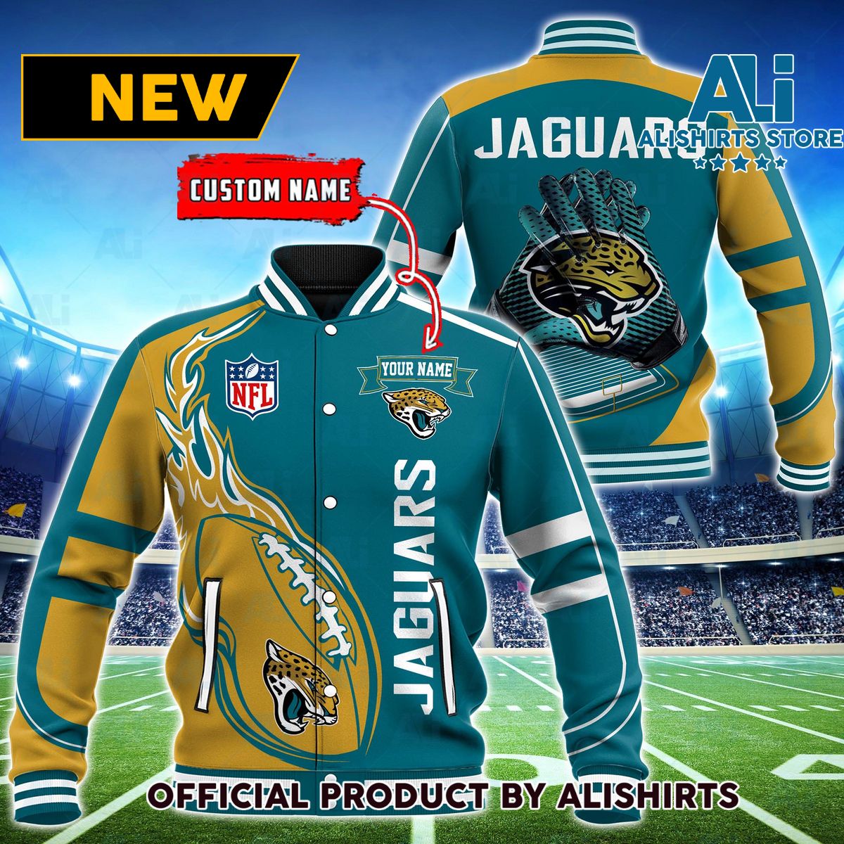 NFL Jacksonville Jaguars Hot Football Custom Name Varsity Jacket