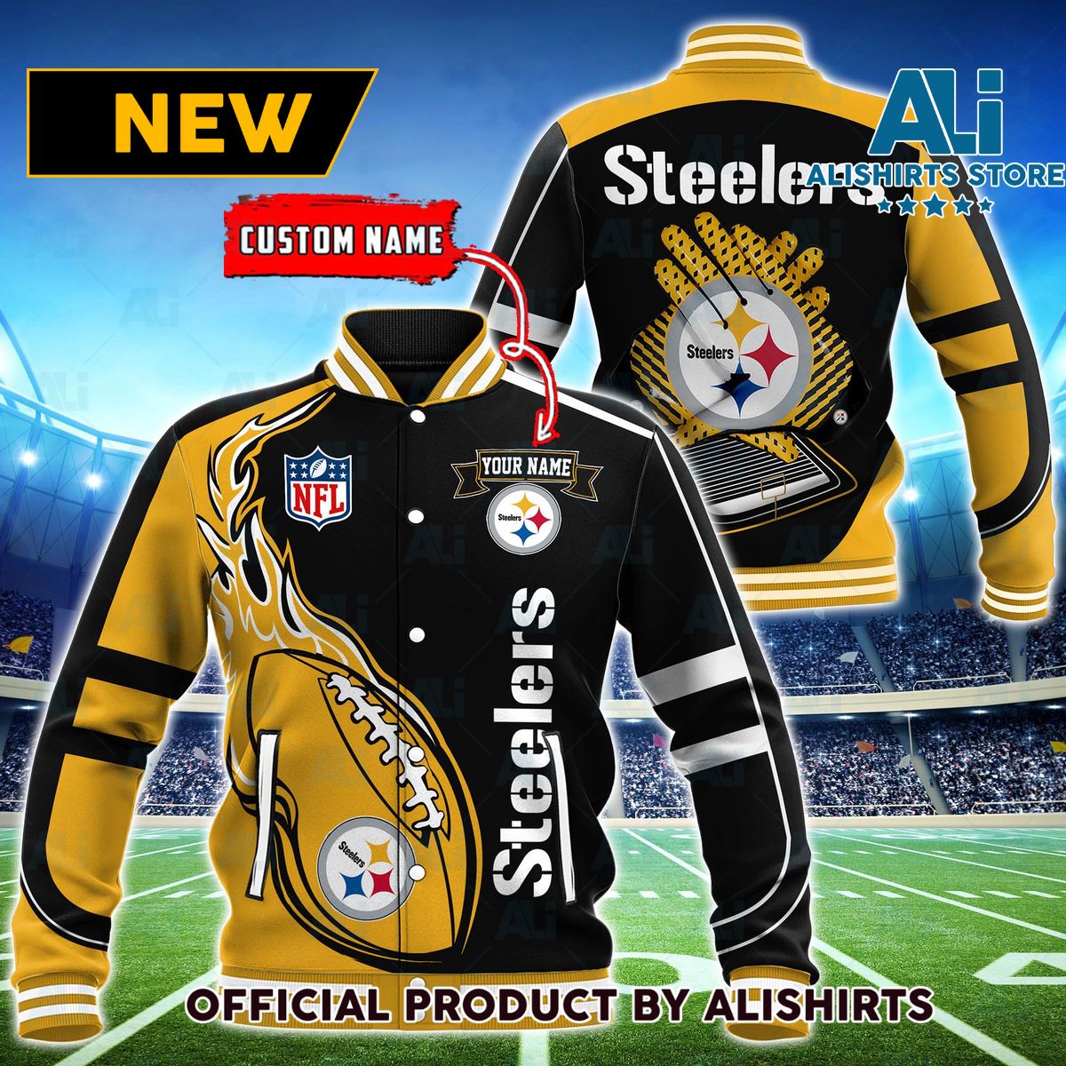 NFL Pittsburgh Steelers Hot Football Custom Name Varsity Jacket