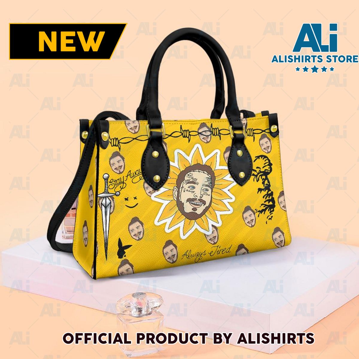 Post Malone Sunflower Personalized Leather HandBags Women Tote Bag