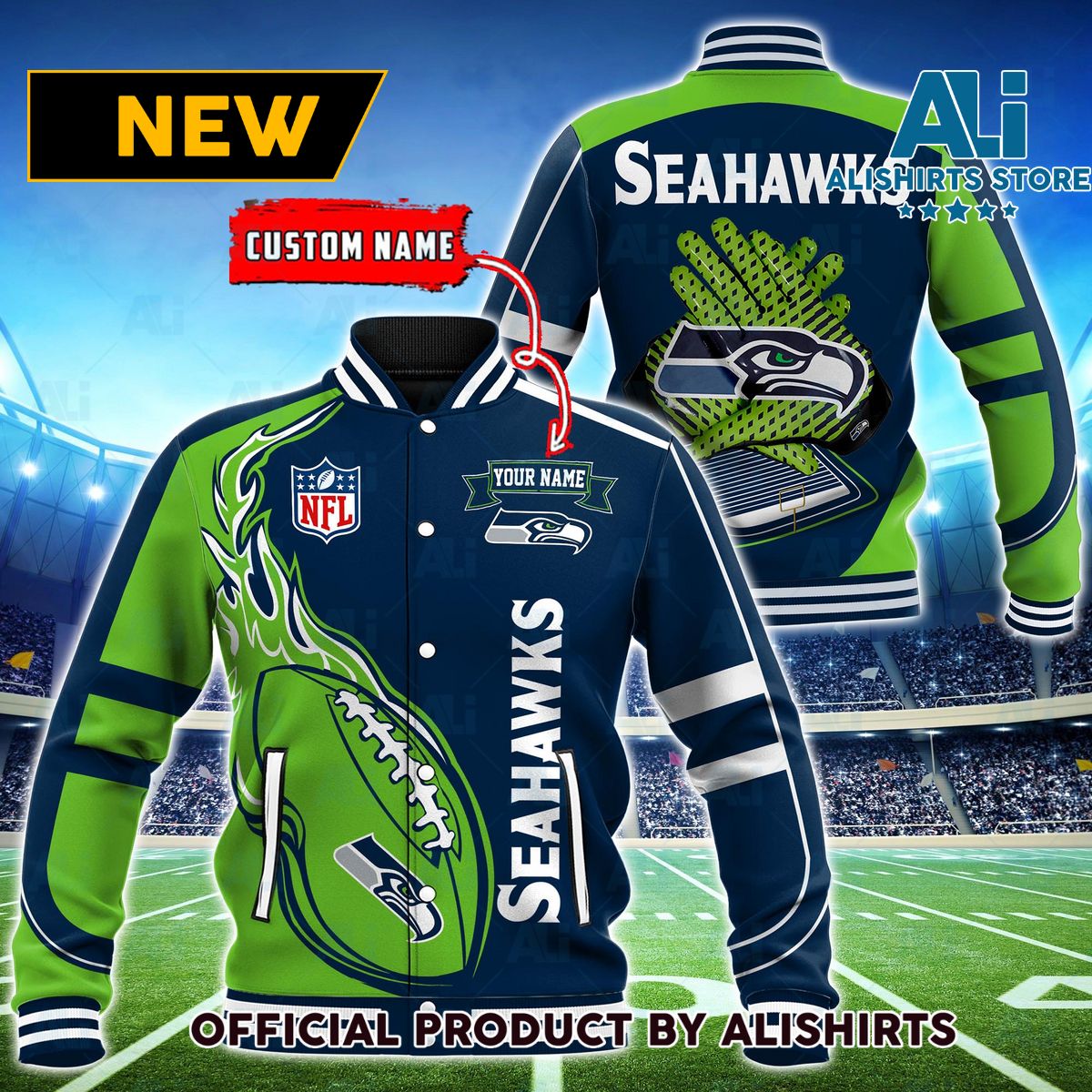 NFL Seattle Seahawks Hot Football Custom Name Varsity Jacket