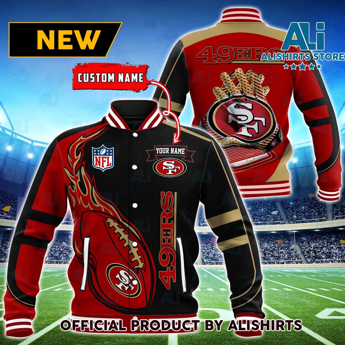 NFL San Francisco 49ers Hot Football Custom Name Varsity Jacket