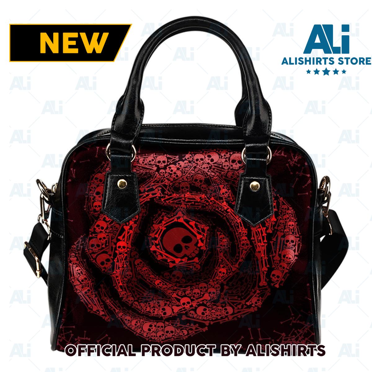 Red Skull Rose Personalized Leather HandBags Women Tote Bag
