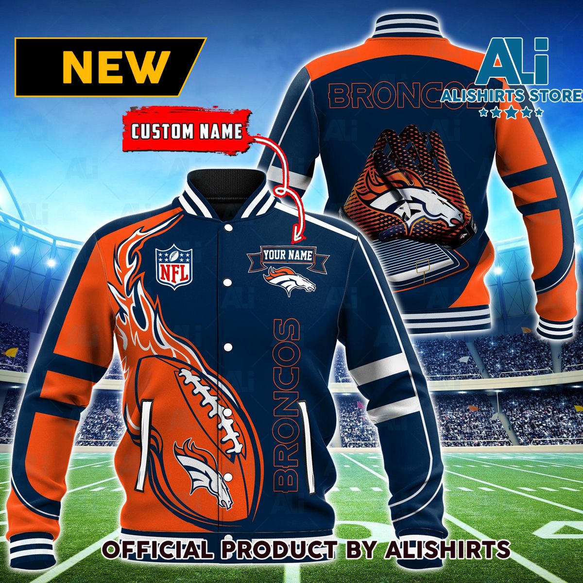 NFL Denver Broncos Hot Football Custom Name Varsity Jacket