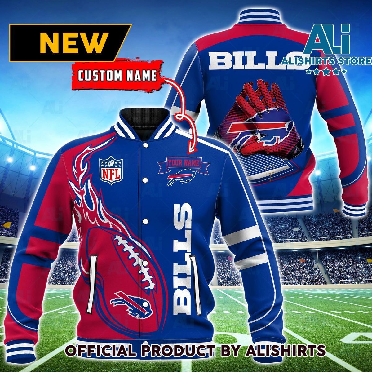 NFL Buffalo Bills Hot Football Custom Name Varsity Jacket