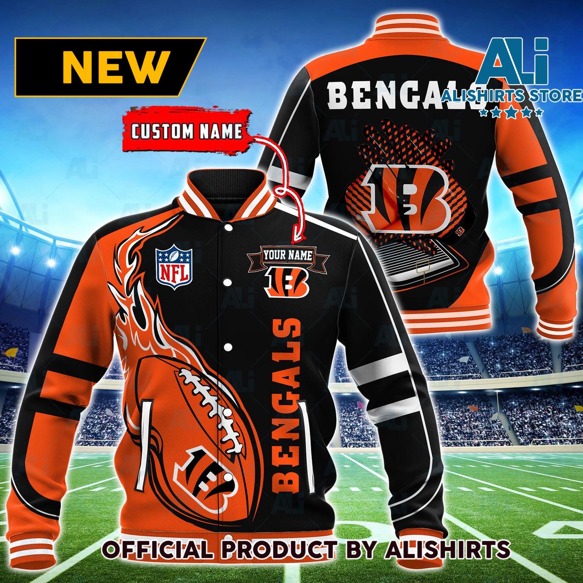 NFL Cincinnati Bengals Hot Football Custom Name Varsity Jacket