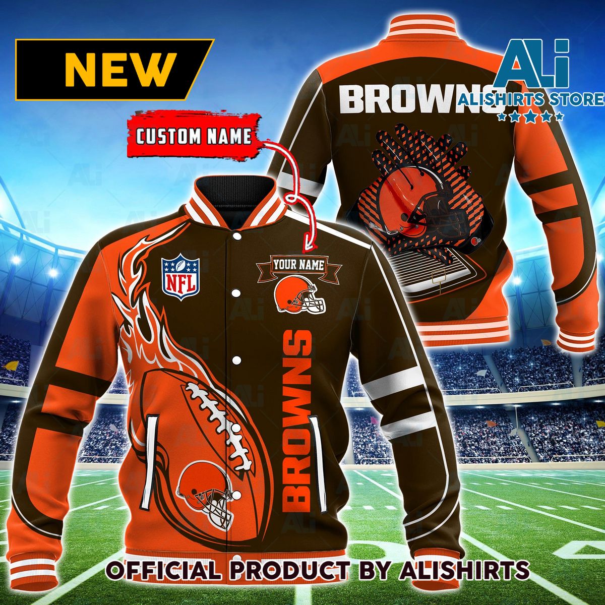 NFL Cleveland Browns Hot Football Custom Name Varsity Jacket