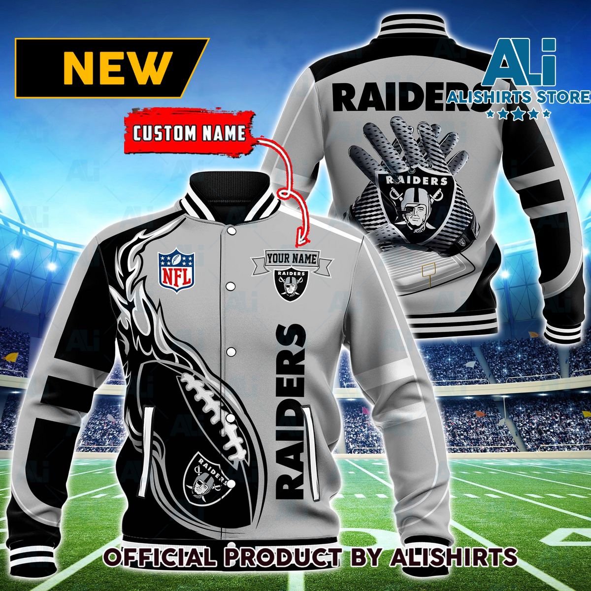 NFL Las Vegas Raiders Hot Football Custom Name Varsity Jacket