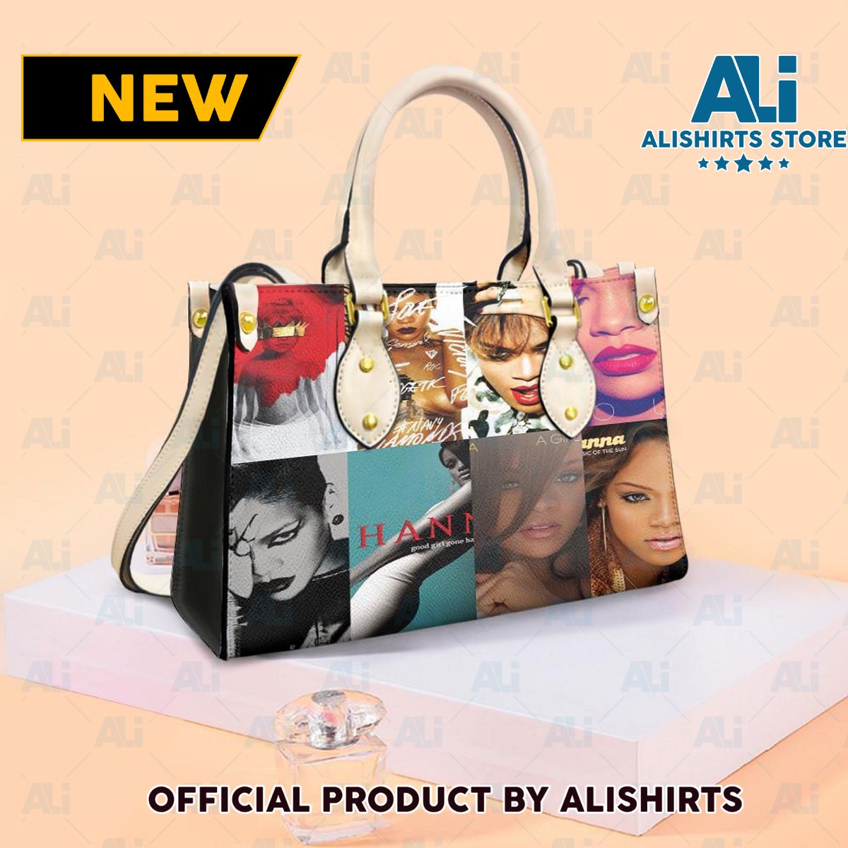 Rihanna Album Collage Personalized Leather HandBags Women Tote Bag