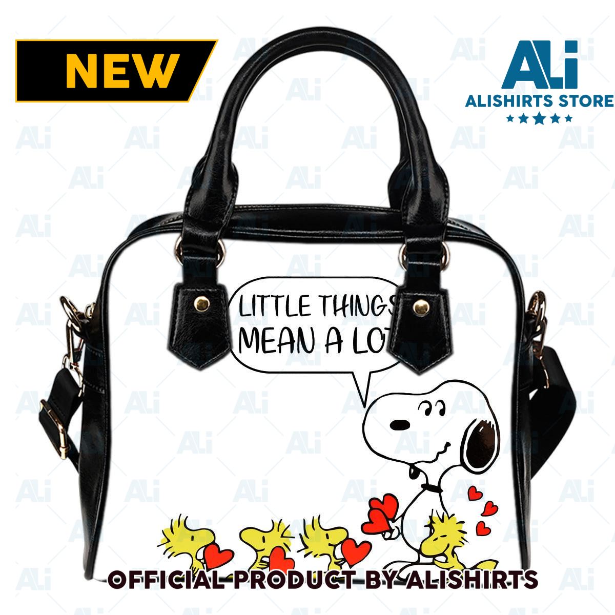 Little Things Snoopy Woodstock Personalized Leather HandBags Women Tote Bag