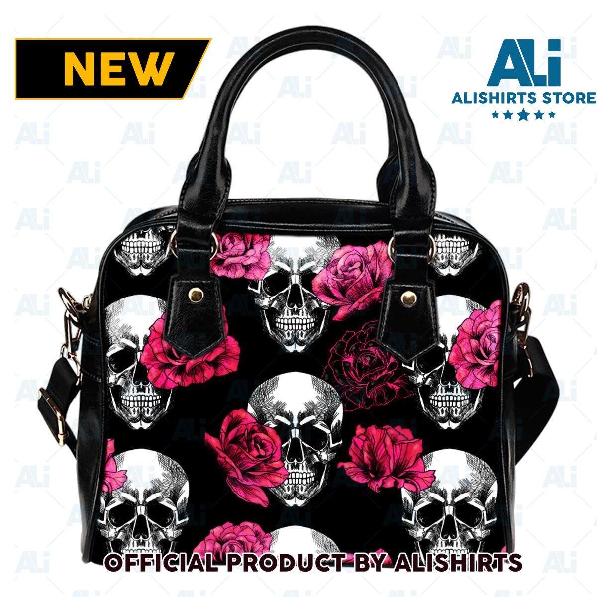 Pink Floral Skull Personalized Leather HandBags Women Tote Bag
