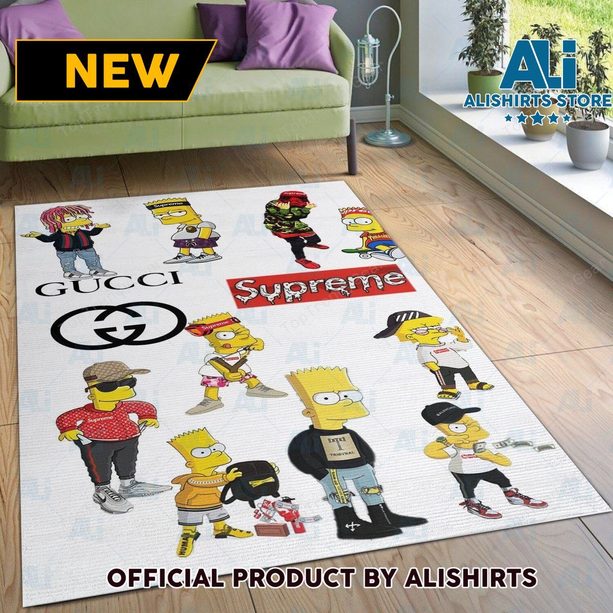 Supreme Gucci Bart Simpson Luxury Brand Rug Carpet For House Decoration
