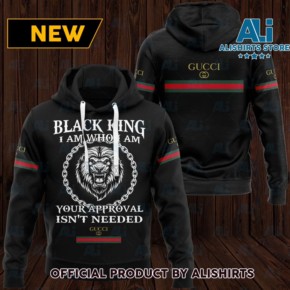 Gucci Black King Lion Hoodie Luxury Brand Outfits