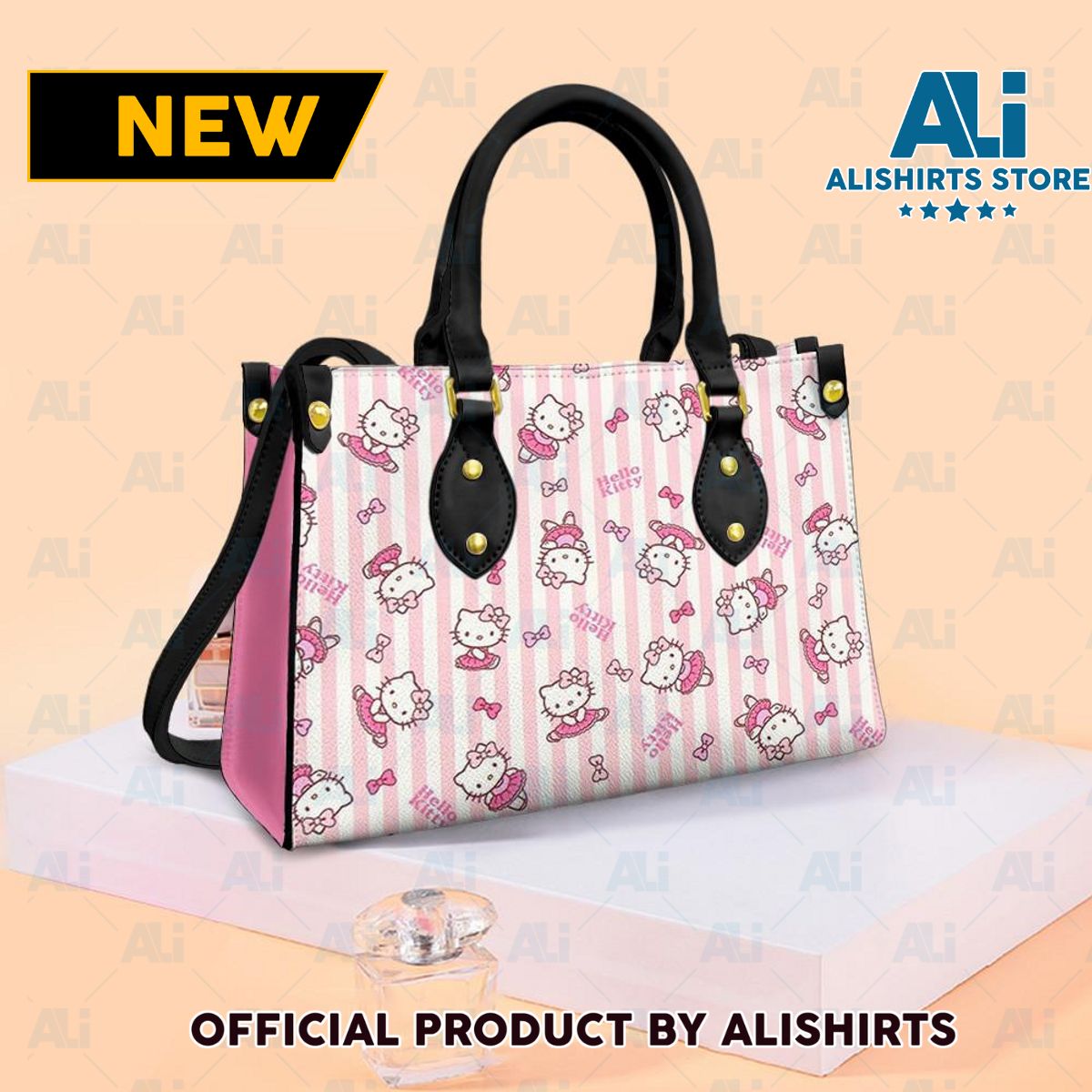 Hello Kitty Stickers Personalized Leather HandBags Women Tote Bag