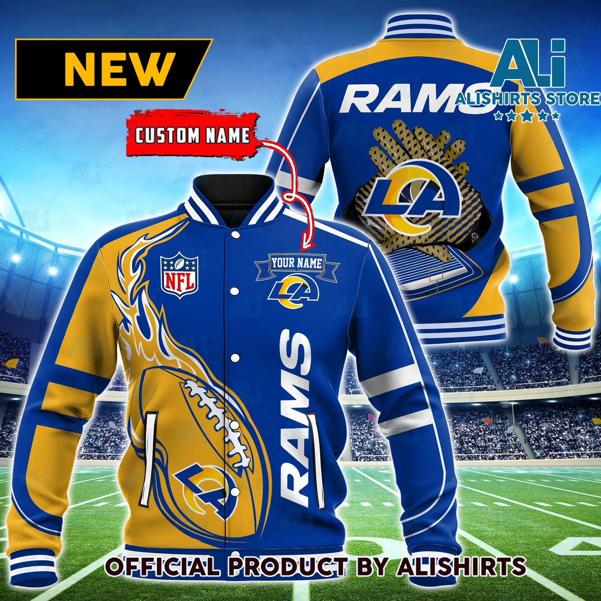 NFL Los Angeles Rams Hot Football Custom Name Varsity Jacket