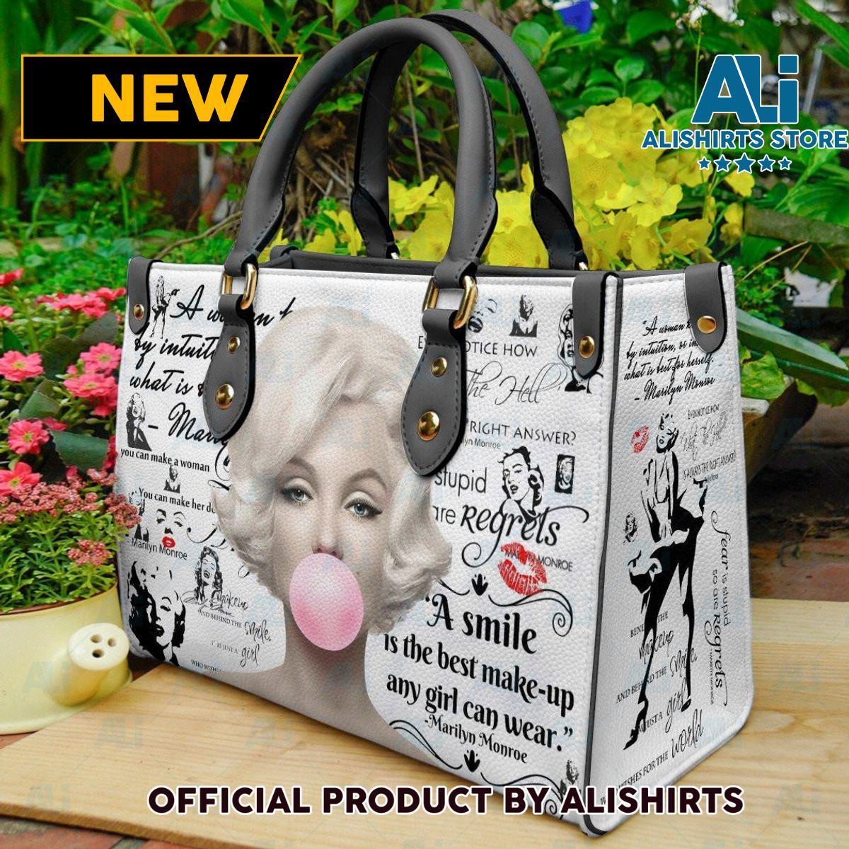 Marilyn Monroe A Smile is the best make up Personalized Leather HandBags Women Tote Bag