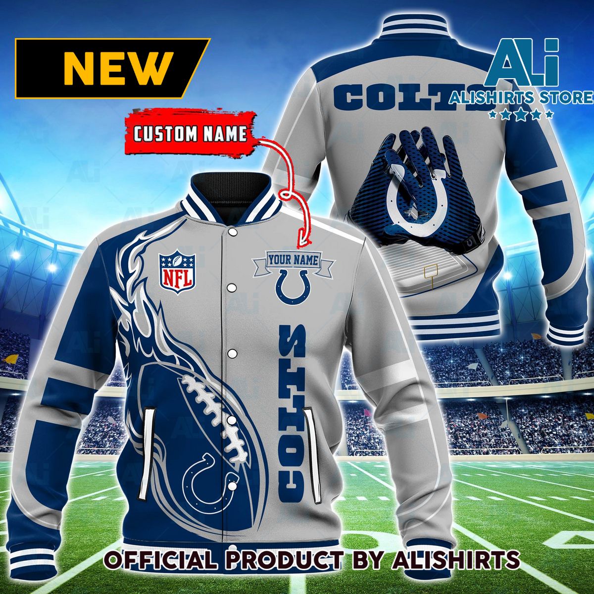 NFL Indianapolis Colts Hot Football Custom Name Varsity Jacket