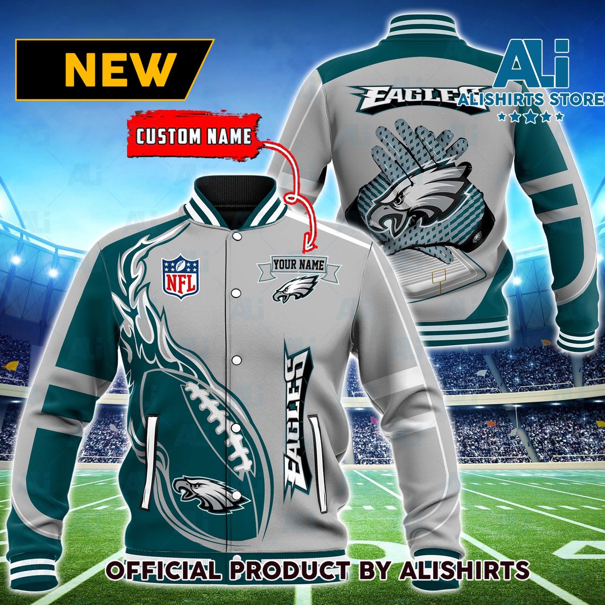 NFL Philadelphia Eagles Hot Football Custom Name Varsity Jacket