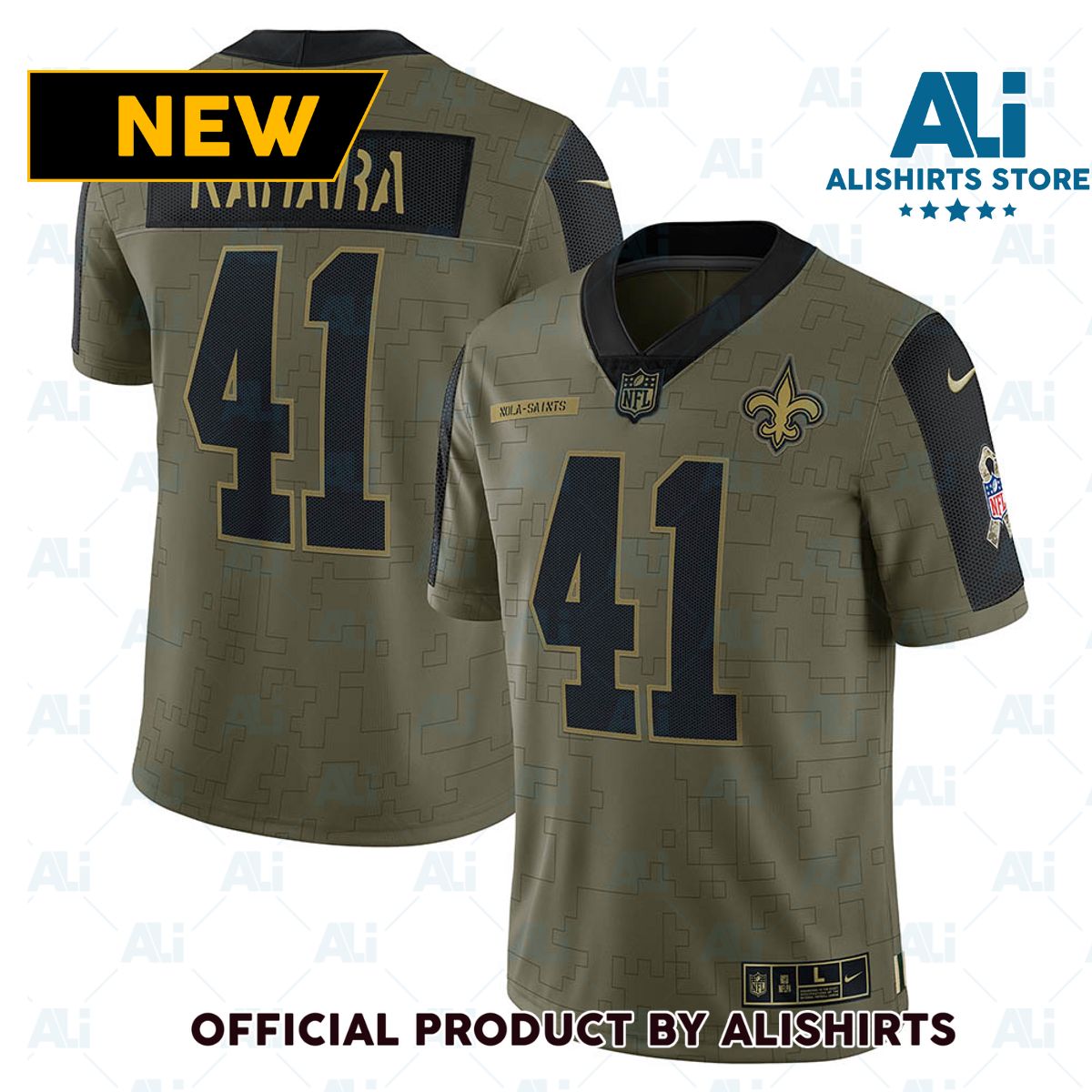 New Orleans Saints Alvin Kamara 2021 Salute To Service Limited Player Jersey Olive