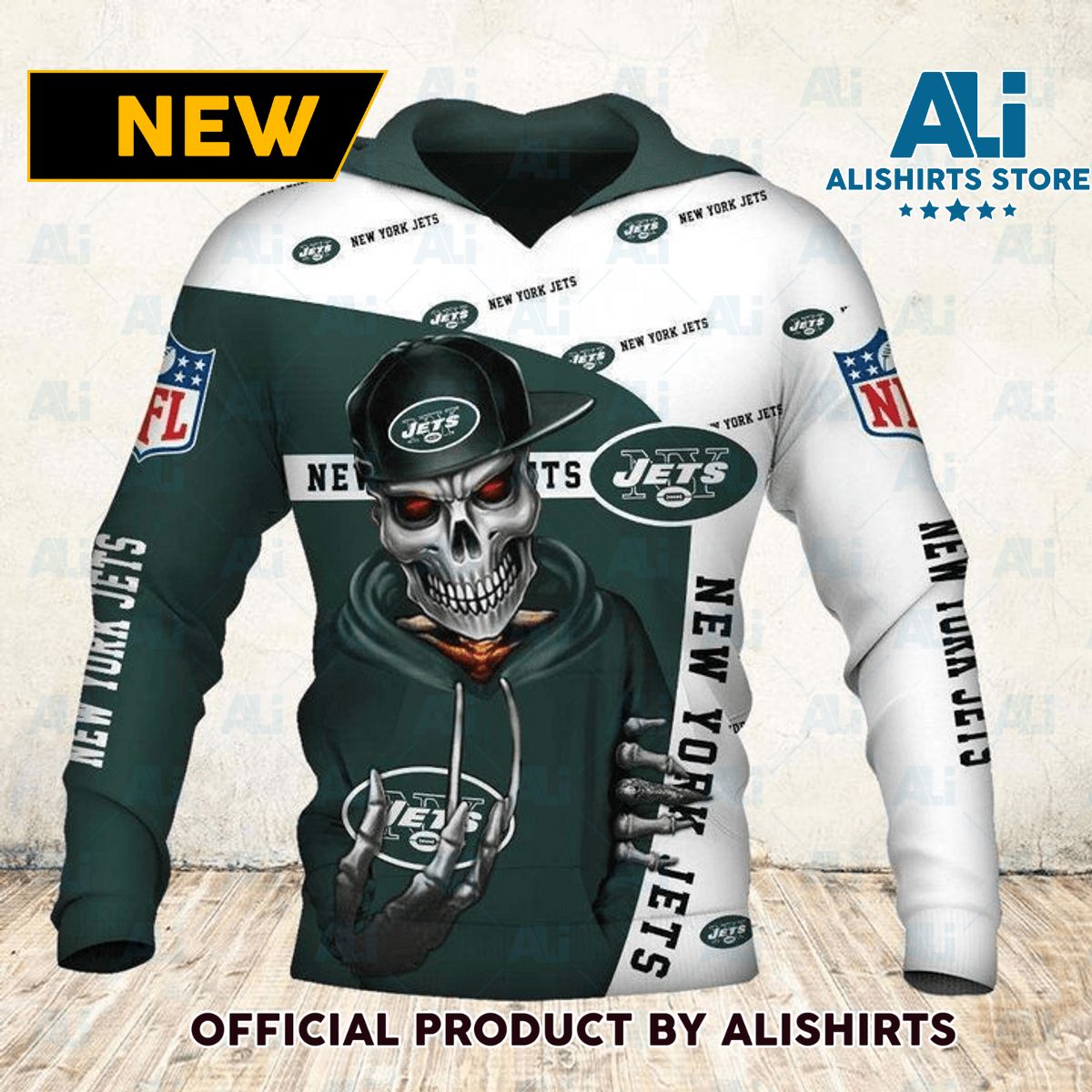 NFL New York Jets Skull Cap Hoodie