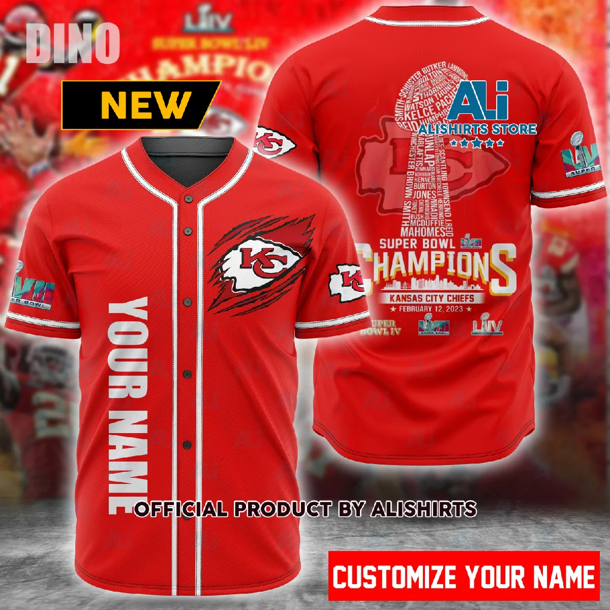 scratched logo Super Bowl LVII Kansas City Cheifs Champions Personalized Baseball Jersey