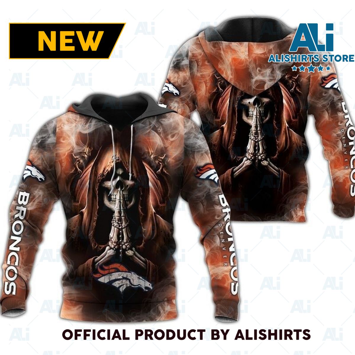 NFL Denver Broncos Smoking Skull Hoodie