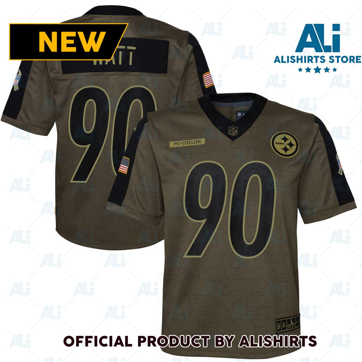 Pittsburgh Steelers T.J. Watt 2021 Salute To Service Game Jersey- Olive
