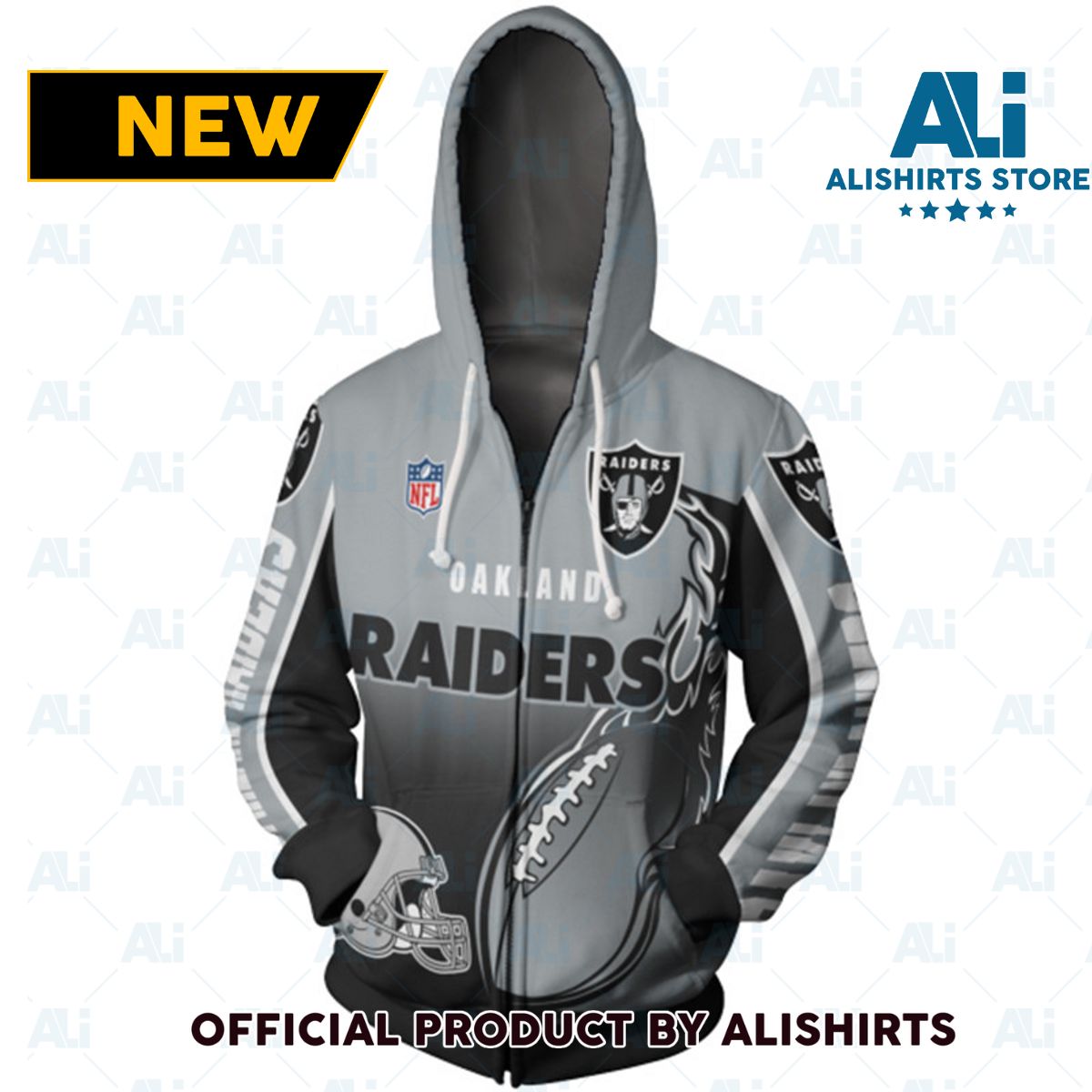 NFL Las Vegas Raiders Flaming Football Hoodie