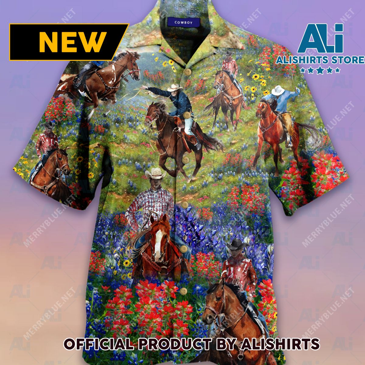 Bluebonnet And Texas Cowboy Hawaiian Shirt