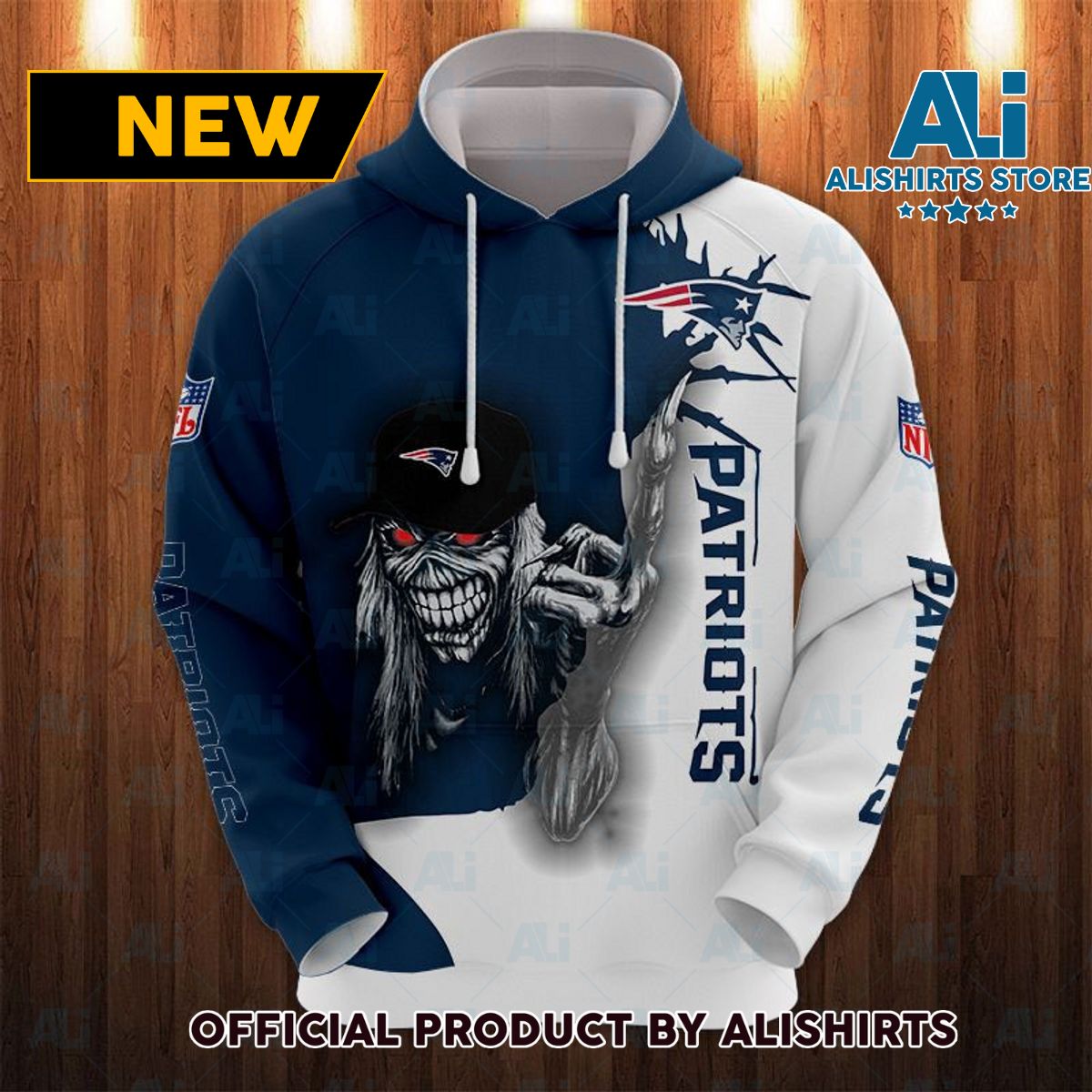 NFL New England Patriots Skull Cap Hoodie