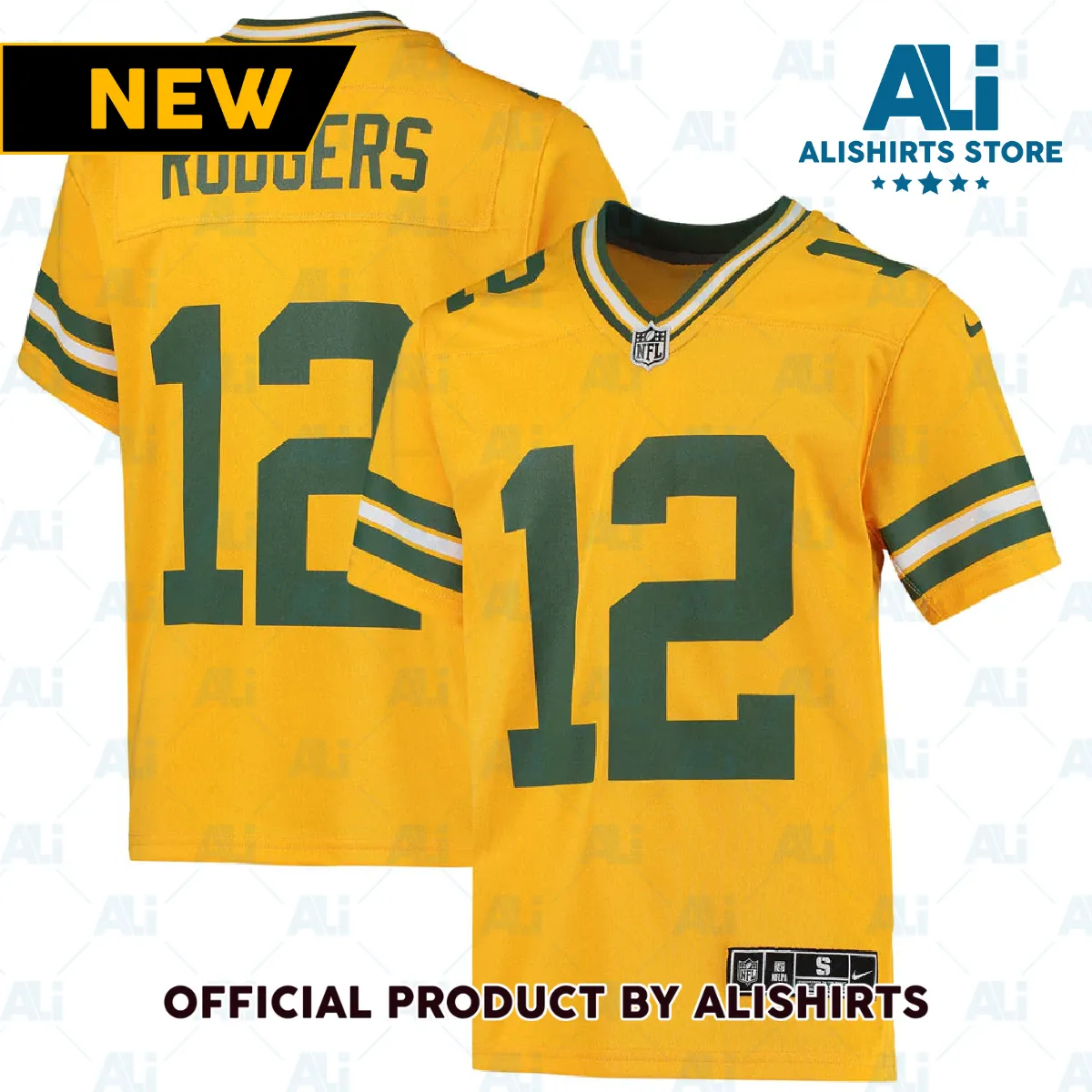 Green Bay Packers Aaron Rodgers Inverted Team Game Jersey Gold