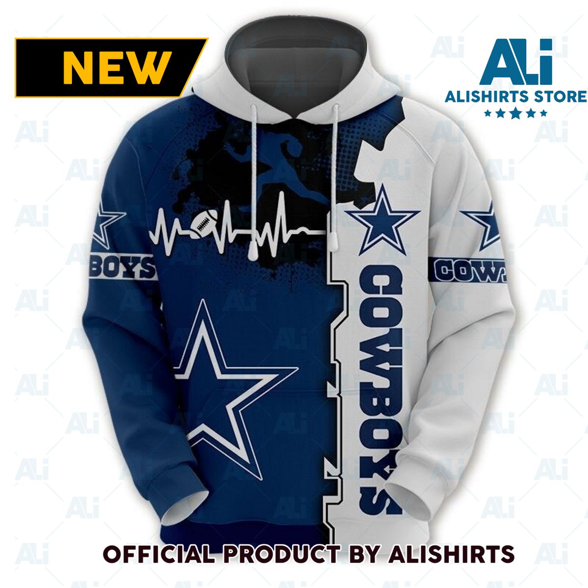 NFL Dallas Cowboys Heart Ecg Line Hoodie