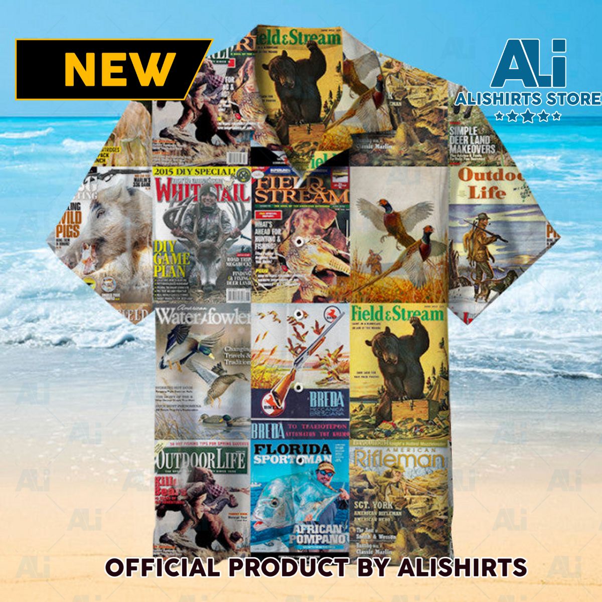 Hunting Magazine Collage Unisex Hawaiian Shirt