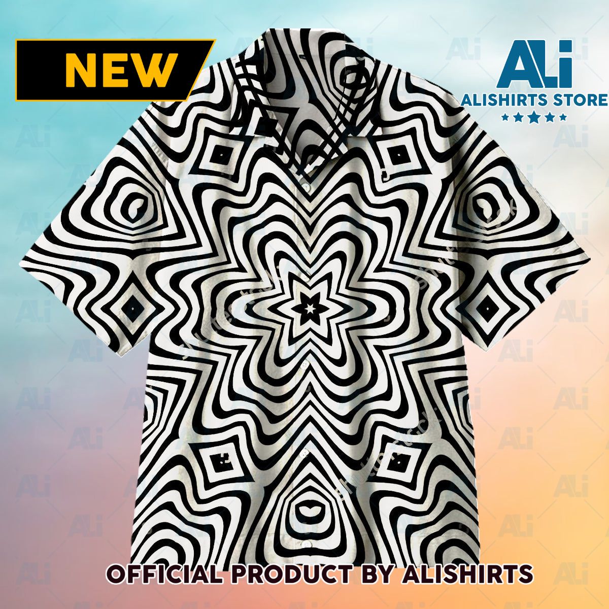 Black and White Hexagonal Ripples Universal Hawaiian Shirt