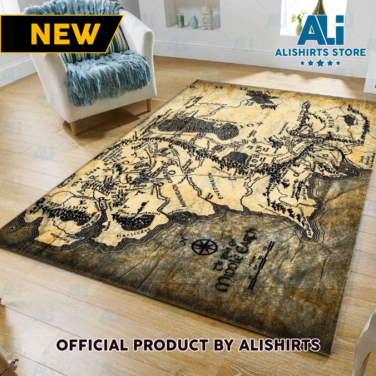 Lord of the Ring Middle Earth Map Custom Rectangle Rug Carpet