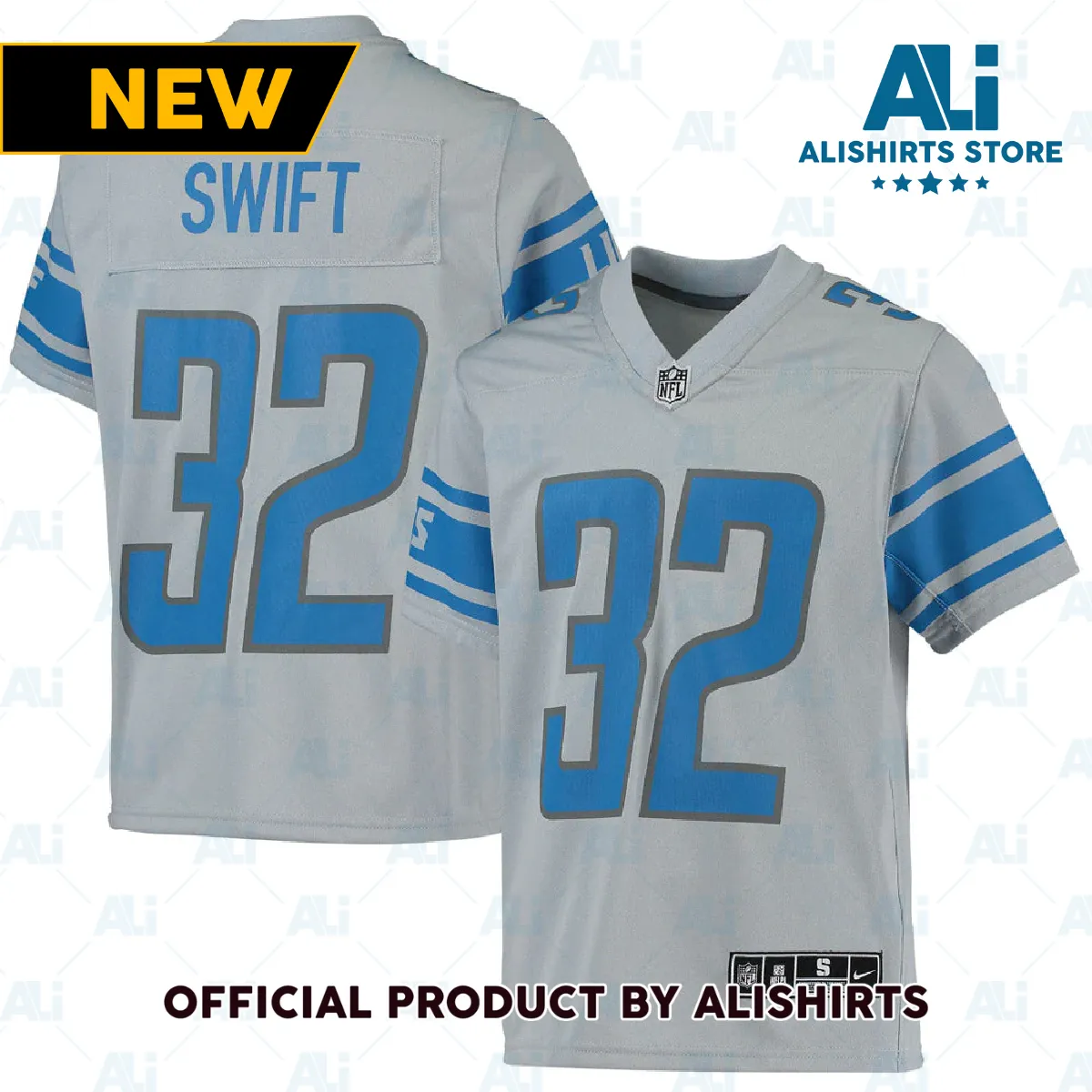 Detroit Lions D'Andre Swift Inverted Team Game Jersey Silver