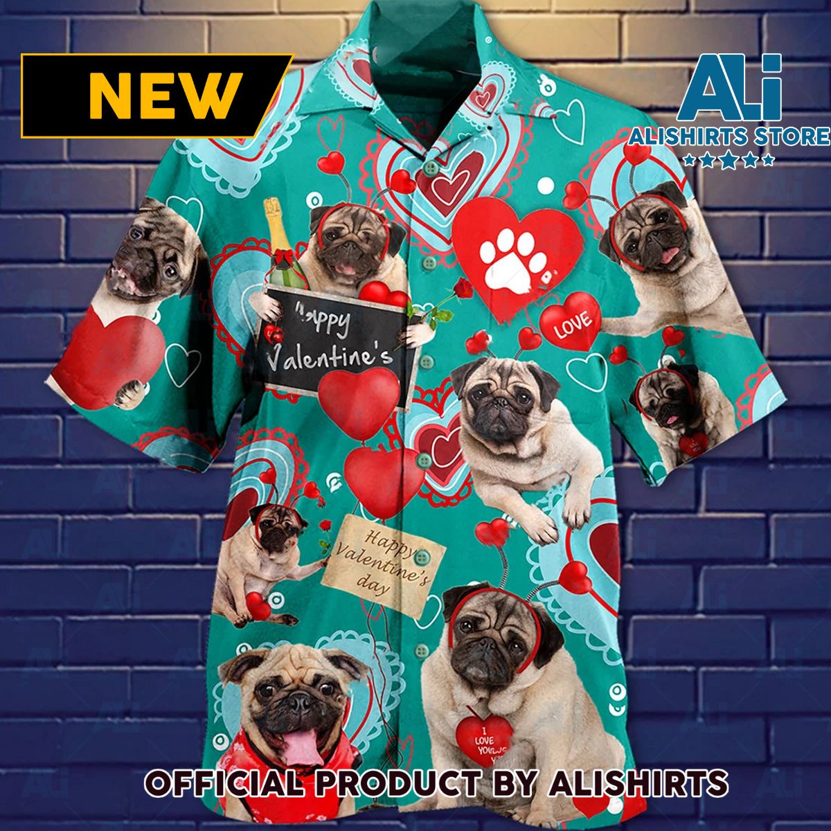 Happy Valentine's Day From Pugs Unisex Hawaiian Shirt