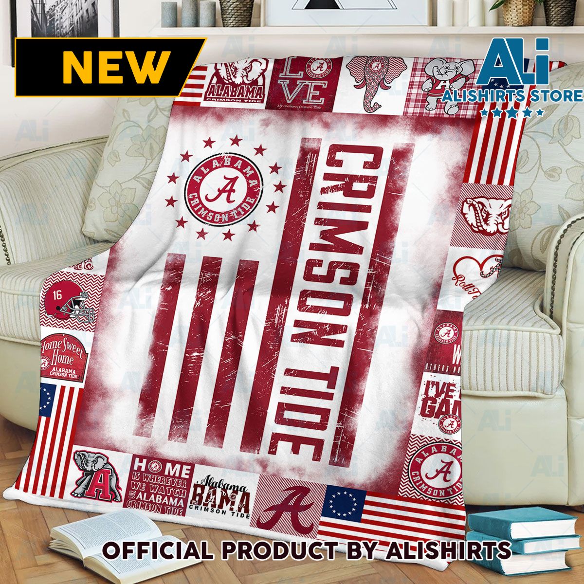 NCAA Alabama Crimson Tide America Flag Blanket College Sports Fan Gifts