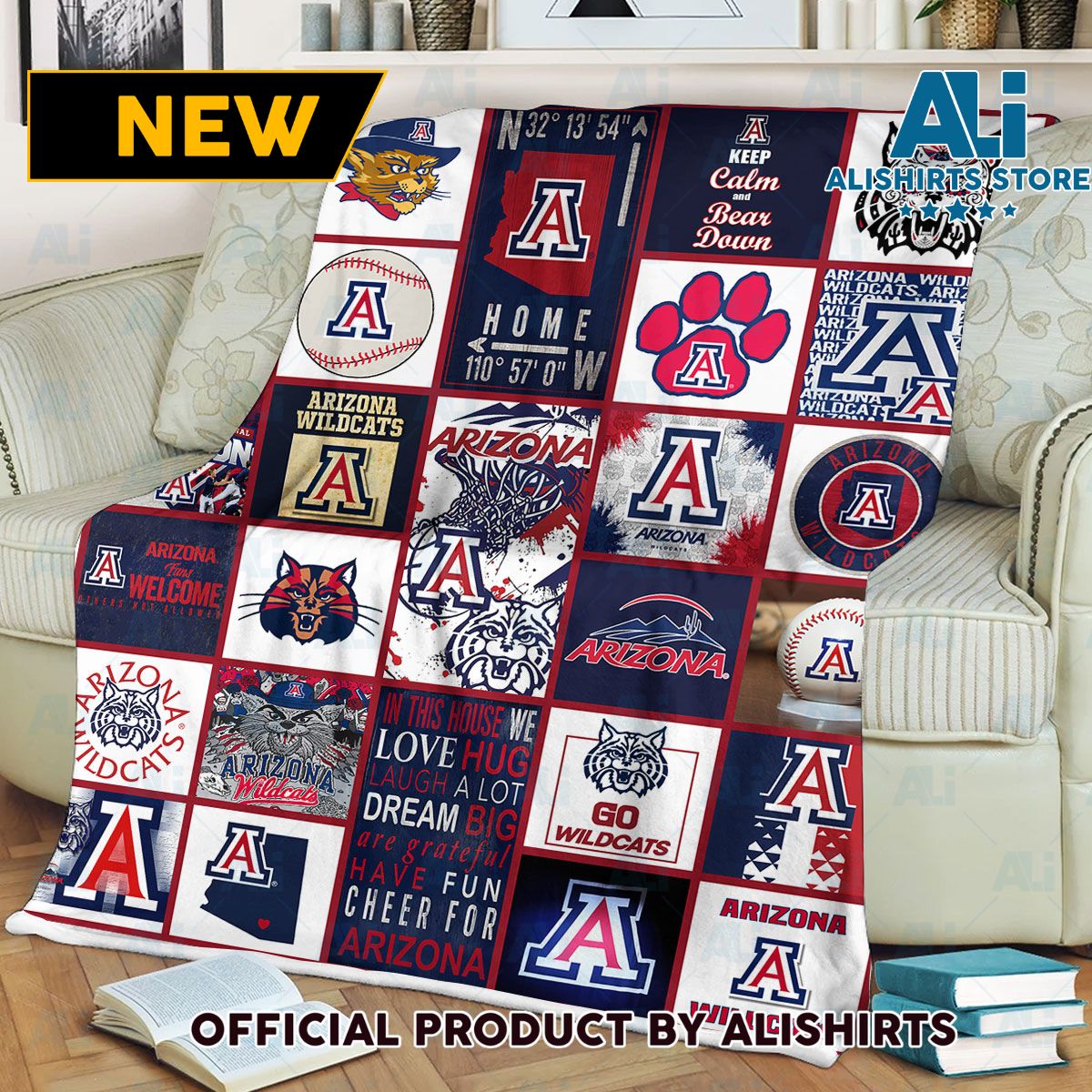 NCAA Arizona Wildcats Keep Calm and Bear Down Blanket College Sports Fan Gifts