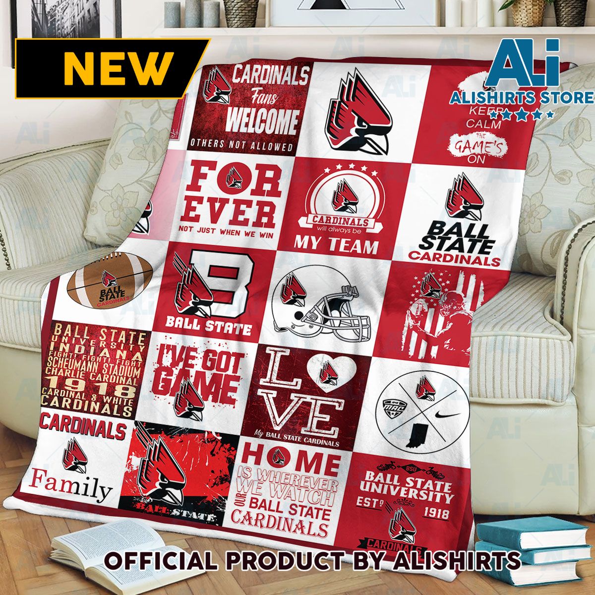 NCAA Ball State Cardinals Quilt Blanket College Sports Fan Gifts