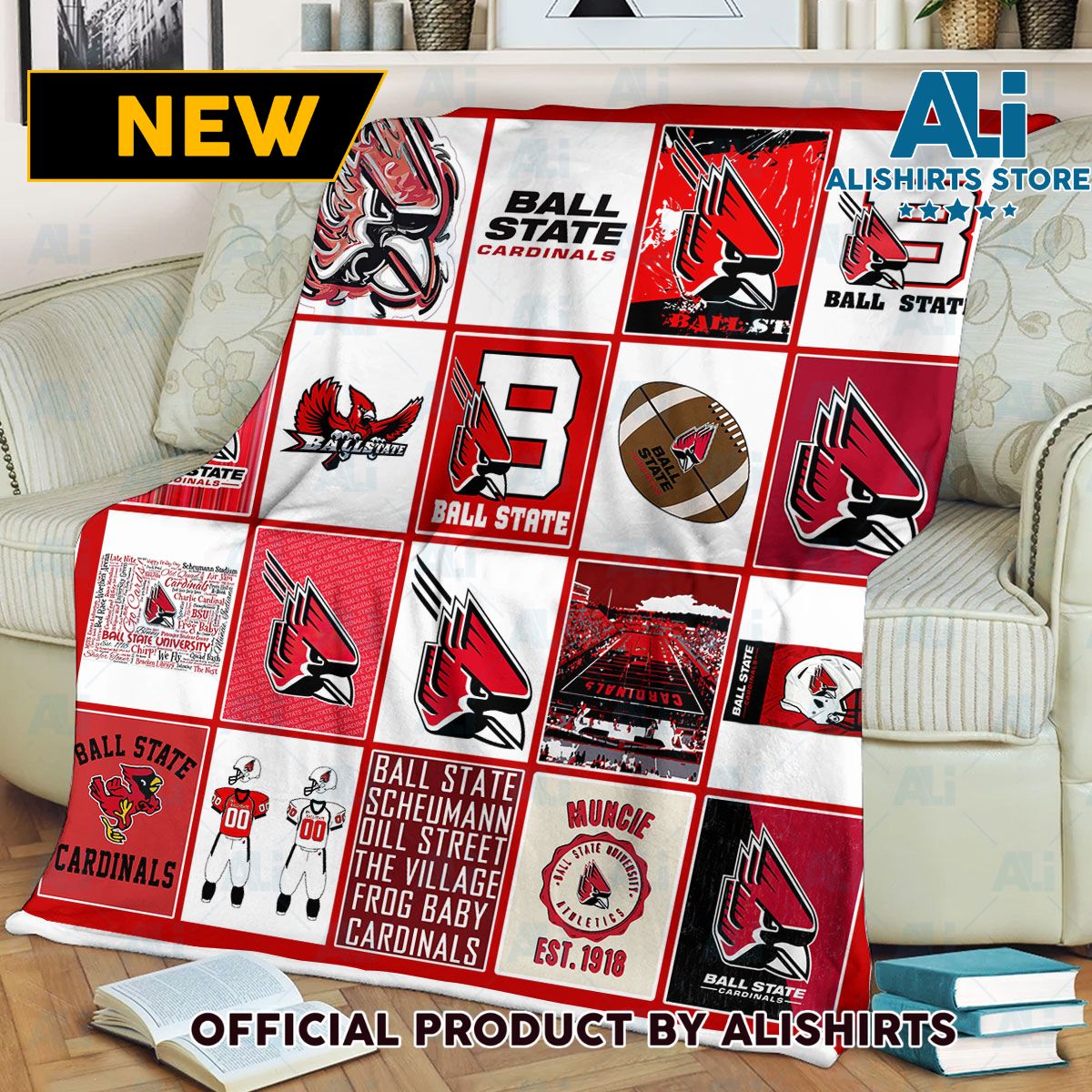 NCAA Ball State Cardinals Throw Blanket College Sports Fan Gifts