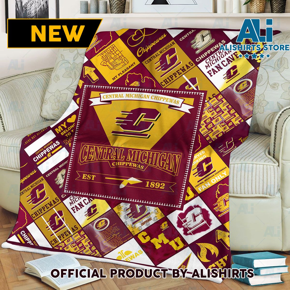 NCAA Central Michigan Chippewas Quilt Blanket College Sports Fan Gifts