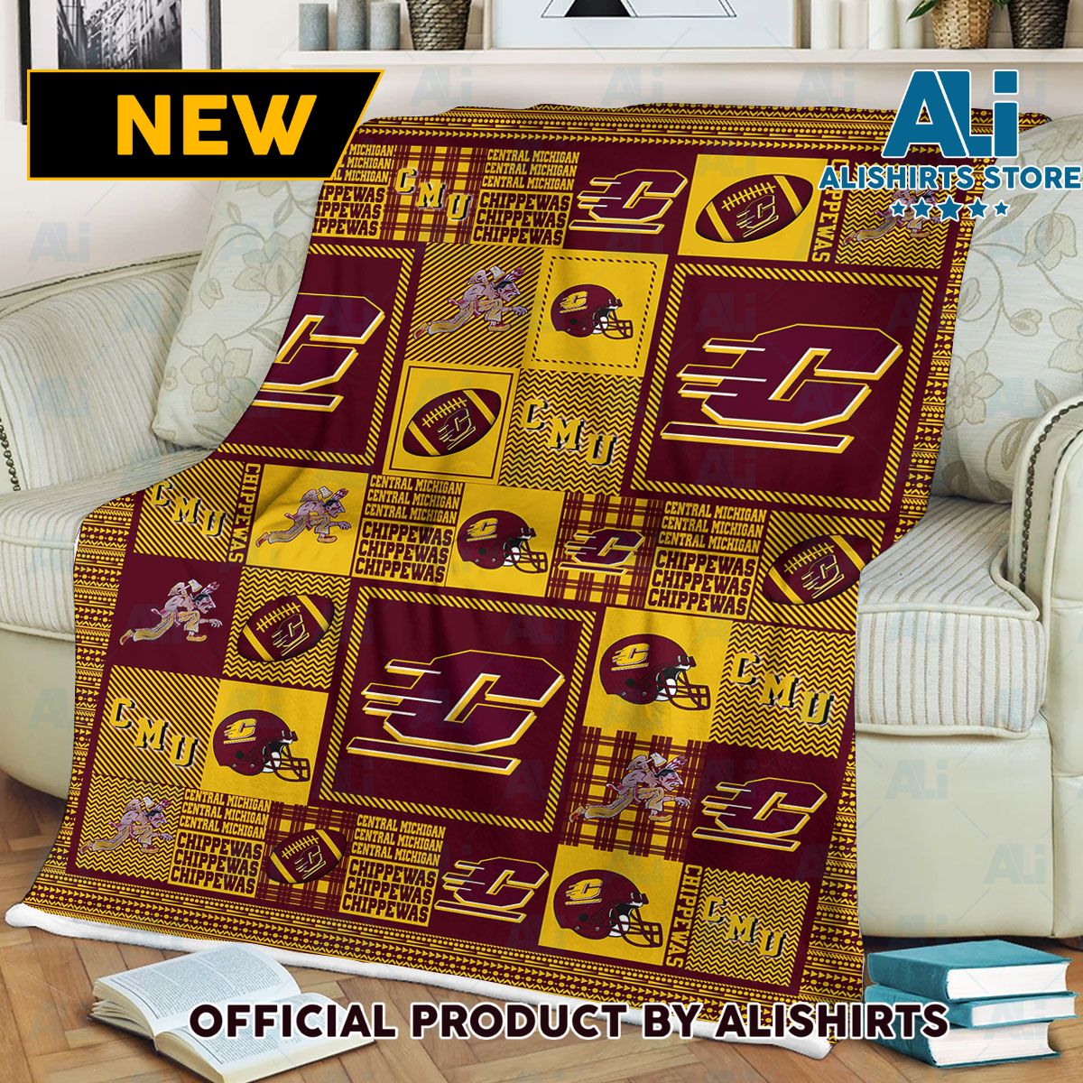 NCAA Central Michigan Chippewas Sherpa Blanket College Sports Fan Gifts