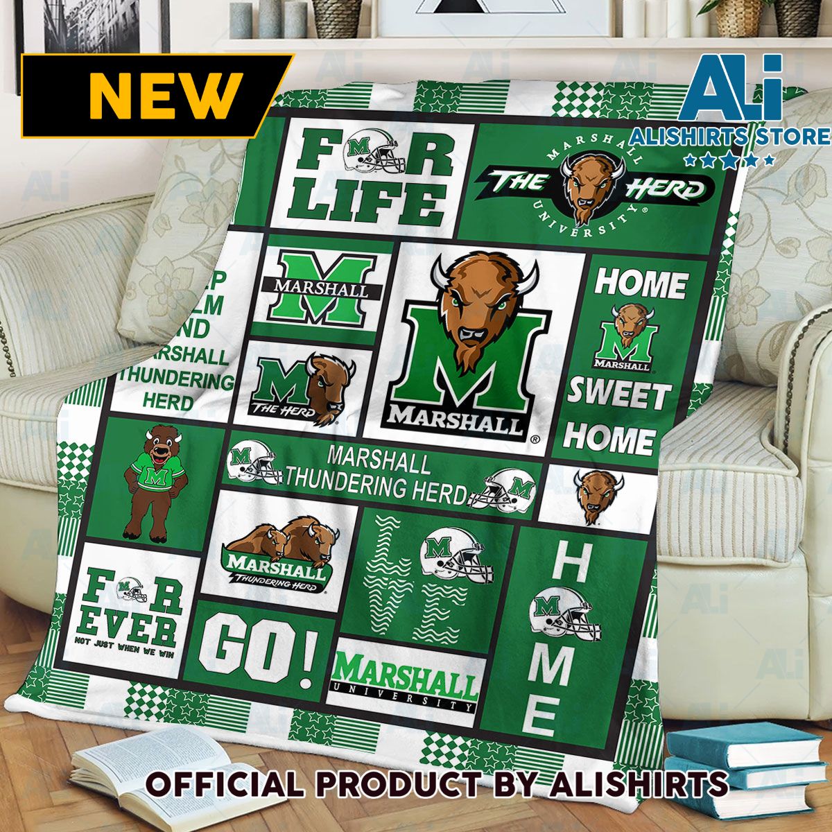 NCAA Marshall Thundering Herd Sherpa Blanket College Sports Fan Gifts